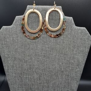 Gold and Marble Double-Hoop Dangle Earrings